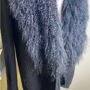 Black Mongolian lamb  Fur Vest cardigan jacket